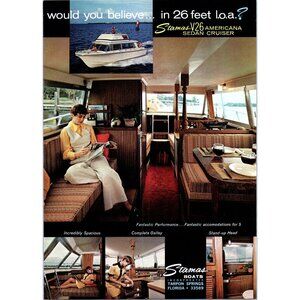 1971 Stamas Boats V26 Americana Sedan Cruiser Vintage Print Ad Nautical Wall Art
